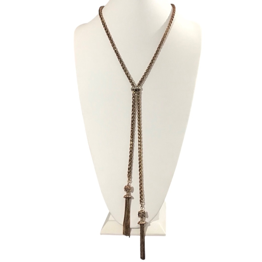 Chicos Tassel Necklace Gold Tone Chain Faux Diamonds Fashion Jewelry